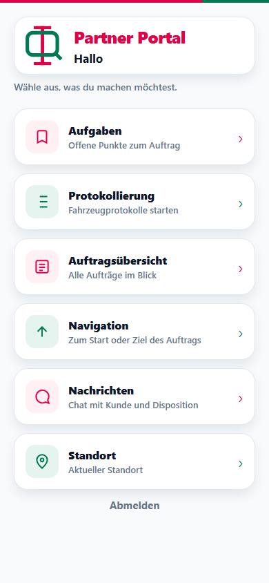 Fahrer-App: Aufgaben, Protokollierung, Aufträge, Standort